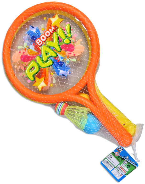 Hra Boom Boom set 2 rakety + 2 míčky na soft tenis a badminton v síťce plast