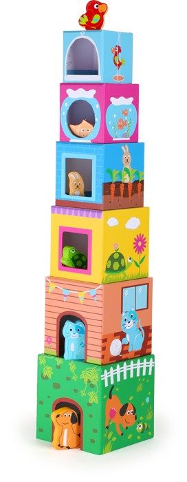 Small Foot Drevená hračka - Veža z kociek so zvieratkami