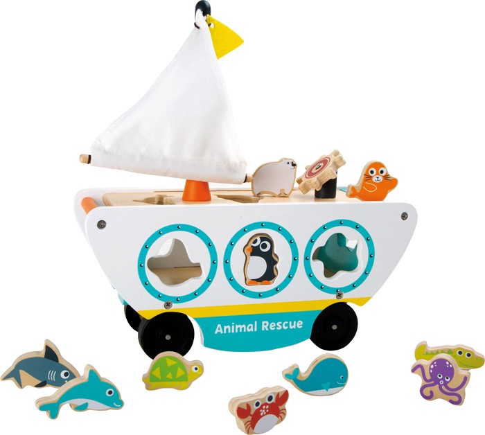 Small Foot Drevená loď s vkladaním morských zvieratiek