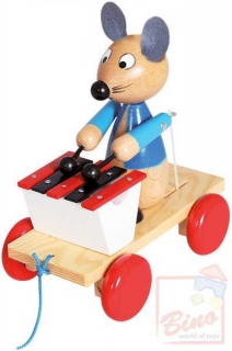 Dřevěné hračky Tahací myš s xylofonem